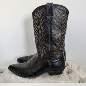🤑Nocona black leather whits stitch cowboy boots